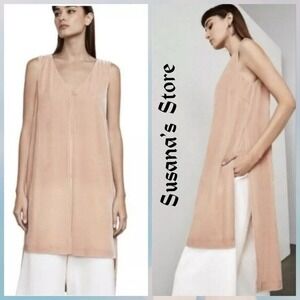BCBGMAXAZRIA Silk Blend Velvet Sleeveless Duster Nude‎ Blush Longline - Size S